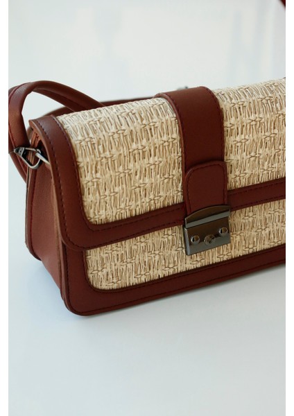 Deri Detaylı Hasır Görünümlü Tokalı Kadın El ve Omuz Çantası fiyatları