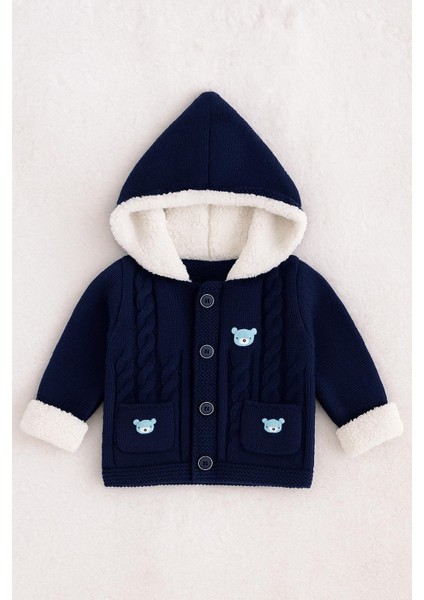 Erkek Bebek Kapüşon Detaylı Triko Ceket - Hırka