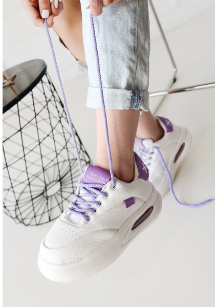 Chris Beyaz Cilt Lila Detaylı Bağcıklı Spor Ayakkabı - Lisinya fiyatları
