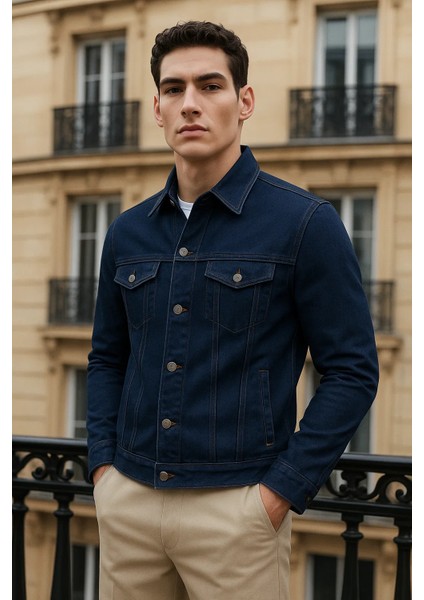 Erkek Günlük Mevsimlik Premium Trend Lacivert Kot Ceket