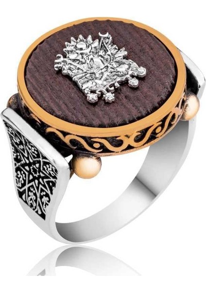 Hk Gümüş Erkek Yüzük Kuka Ağacı Osmanlı Armalı |Gümüş Takı Hediyelik Ürünler