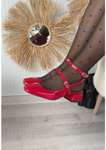 Karmi Kırmızı Rugan Topuklu Kemerli Ayakkabı - Lisinya modelleri