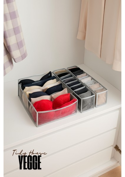 3'lü Şeffaf Çamaşır Çorap Sütyen Düzenleyici Dolap Içi Organizer ve Çekmece Içi Düzenleyici Kaliteli