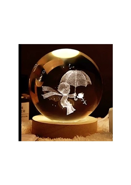 Dekoratif Küçük Prens Tasarımlı Ahşap Altlıklı Işıklı Cam Küre Cam:6cm Ahşap:2cm fiyatları