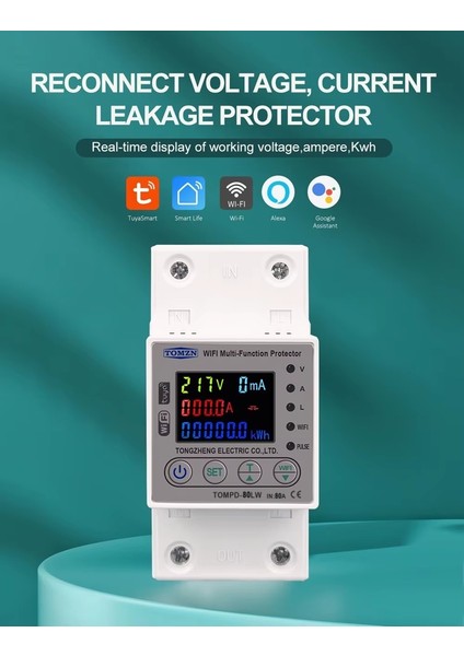 80A Wifi Akıllı Kaçak Akım Rölesi Tomzn 80A Wifi Voltaj Akım Koruyucu Röle TOMPD-80LW fiyatları