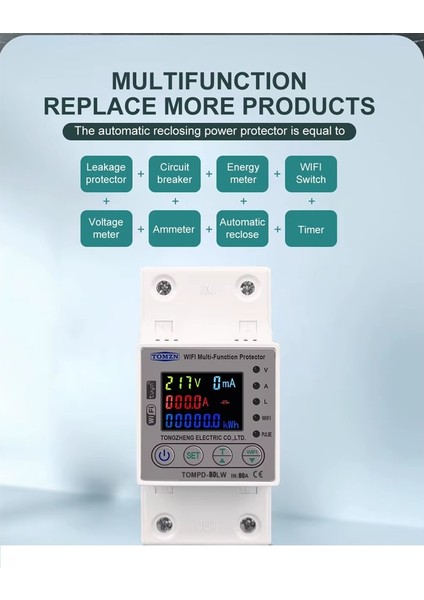 80A Wifi Akıllı Kaçak Akım Rölesi Tomzn 80A Wifi Voltaj Akım Koruyucu Röle TOMPD-80LW modelleri
