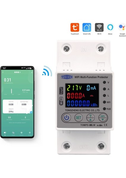 80A Wifi Akıllı Kaçak Akım Rölesi Tomzn 80A Wifi Voltaj Akım Koruyucu Röle TOMPD-80LW fırsatları