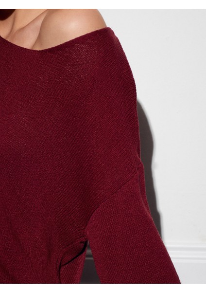 10706 Oval Yaka Dökümlü Kazak-Koyu Bordo fırsatları