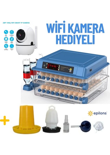 Tam Otomatik 120 Yumurta Kapasiteli Kuluçka Makinesi - Civciv Kaz Hindi Ördek Için Kablosuz Kameralı Yedek Motorlu Set ( Lisinya )