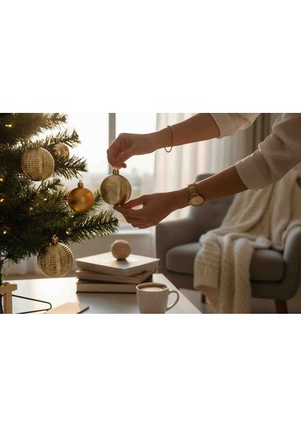 Yılbaşı Süs Topları 5 cm 6 Ad Parlak Çizgili Sarı fiyatları