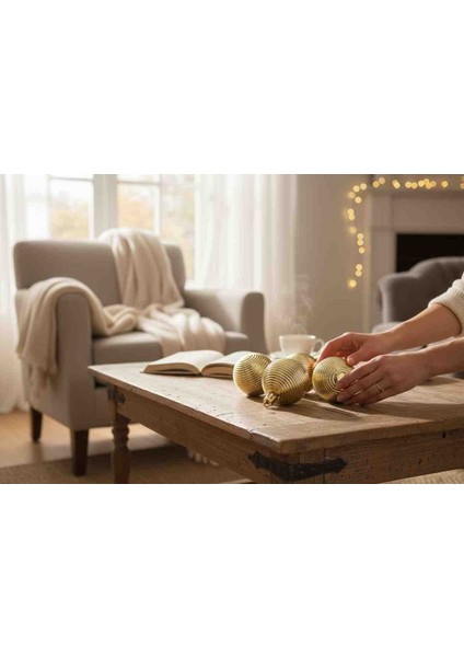 Yılbaşı Süs Topları 5 cm 6 Ad Parlak Çizgili Sarı fırsatları