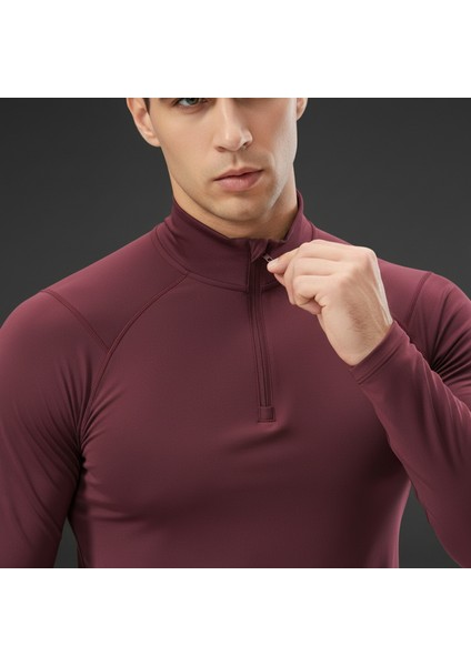 Erkek Uzun Kollu Yüksek Yaka Nefes Alan Kumaş Antrenman Üstü