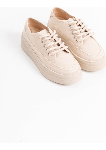 Gloex Premium Kadın Bej Keten Spor Ayakkabı