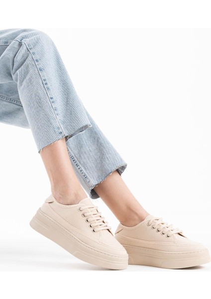 Gloex Premium Kadın Bej Keten Spor Ayakkabı indirimleri