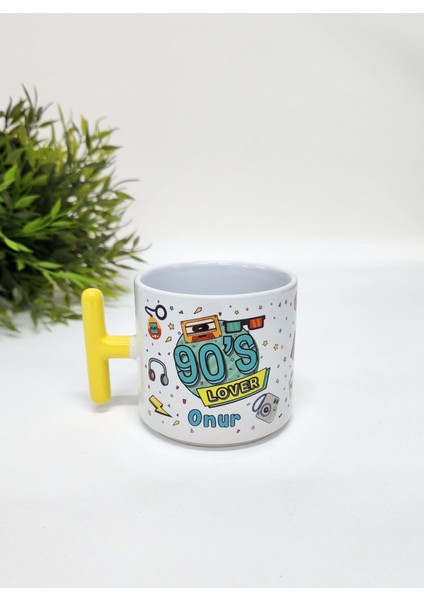 Isme Özel Kişiye Özel Mavi 90’lar Tasarımlı Retro Porselen T Kupa Bardak Latte Fincanı