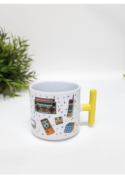 Isme Özel Kişiye Özel Mavi 90’lar Tasarımlı Retro Porselen T Kupa Bardak Latte Fincanı modelleri