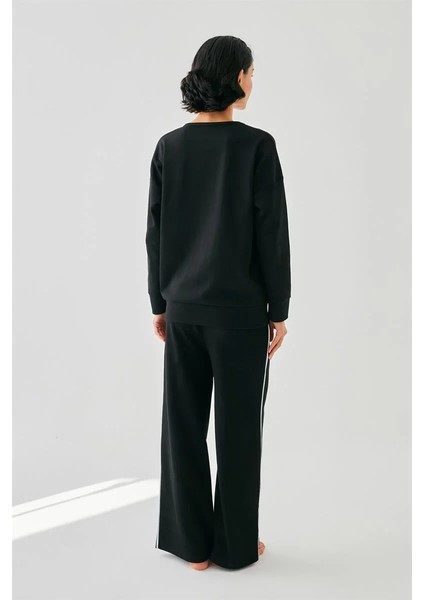 Kadın Siyah Koç Burcu Oversize 2 Iplik Eşofman Ev Giyim Takımı fırsatları