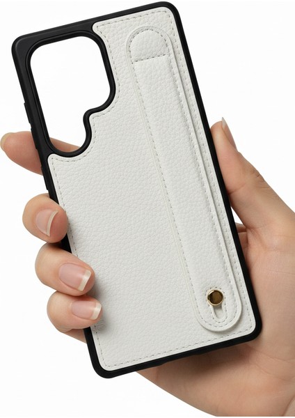 Samsung Galaxy S25 Ultra Beyaz,tutmaçlı Yumuşak Deri Kılıf