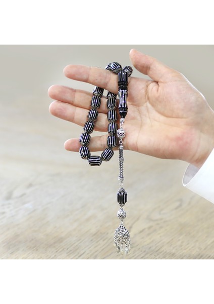 Premium Kutulu - Erzurum Oltu Efe Tesbih - 925 Ayar Gümüş Püsküllü - Gümüş 16 Lı Karpuz Yarma indirimleri