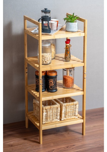 Doğal Bambu Çok Amaçlı Raf 4 Katlı – Banyo, Mutfak ve Salon Düzenleyici – Şık ve Dayanıklı Ahşap Raf Ünitesi