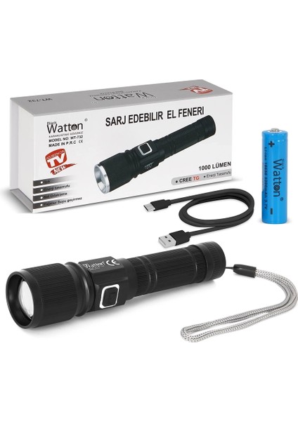Cree Tg LED 1000 Lümen Göstergeli Fonksiyonel El Feneri WT-732 ( Lisinya )