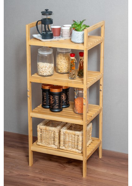Doğal Bambu Çok Amaçlı Raf 4 Katlı – Banyo, Mutfak ve Salon Düzenleyici – Şık ve Dayanıklı Ahşap Raf Ünitesi