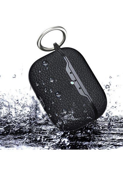 Apple Airpods Pro 3 Uyumlu Darbelere Dayanıklı Deri Görünümlü Askı Aparatlı Silikon Kılıf