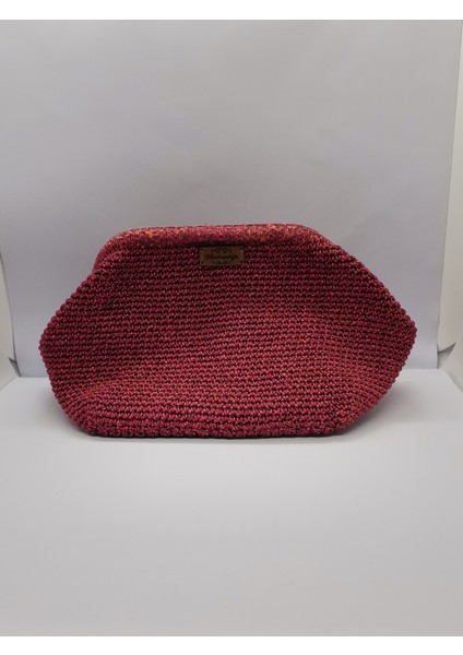 Burslu Bordo Simli Clutch Çanta Supra Ip El Yapımı Astarlı