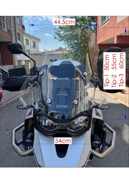 Tıger 900 Gt Pro Uyumlu Tur Camı Şeffaf 50CM Cam Tip-1