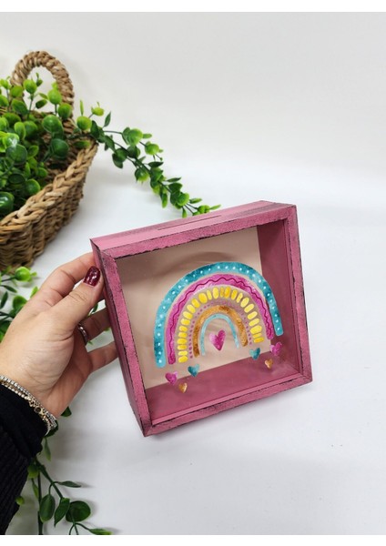 Renkli Kalpli Gökkuşağı Desenli Kumbara Ahşap Hazneli Hediyelik Kumbara fiyatları