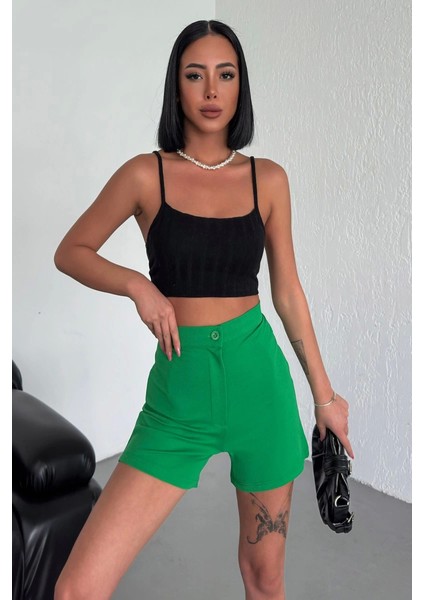 Tarz ve Rahatlığı Bir Arada Sunan Yüksek Bel Esnek Likralı Krep Şort Yeşil ( Lisinya ) fiyatları