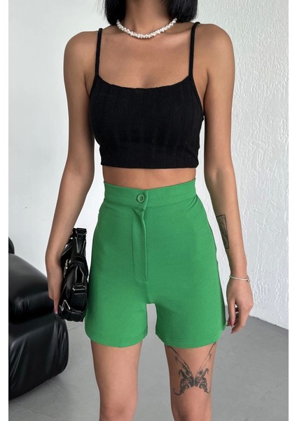 Tarz ve Rahatlığı Bir Arada Sunan Yüksek Bel Esnek Likralı Krep Şort Yeşil ( Lisinya ) modelleri