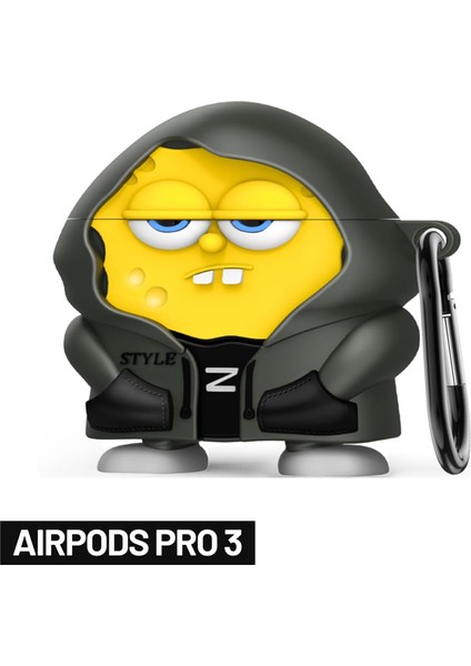 Pro 3. Nesil Uyumlu Hoodie Sünger Bob Figürlü Koruyucu Silikon Kulaklık Kılıfı