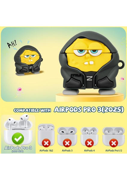 Pro 3. Nesil Uyumlu Hoodie Sünger Bob Figürlü Koruyucu Silikon Kulaklık Kılıfı fiyatları