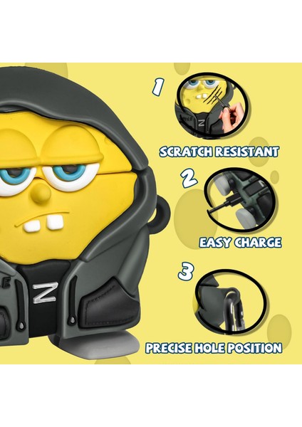 Pro 3. Nesil Uyumlu Hoodie Sünger Bob Figürlü Koruyucu Silikon Kulaklık Kılıfı modelleri