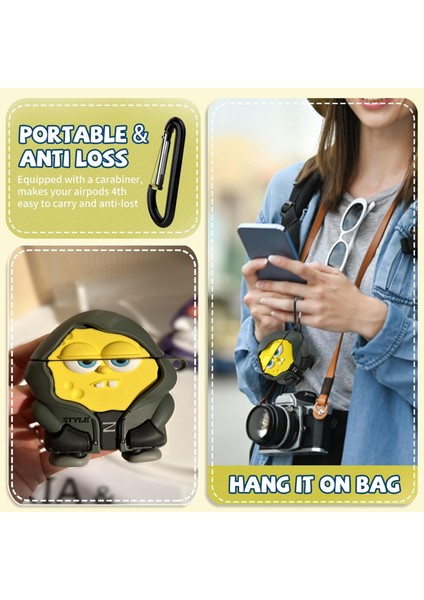 Pro 3. Nesil Uyumlu Hoodie Sünger Bob Figürlü Koruyucu Silikon Kulaklık Kılıfı