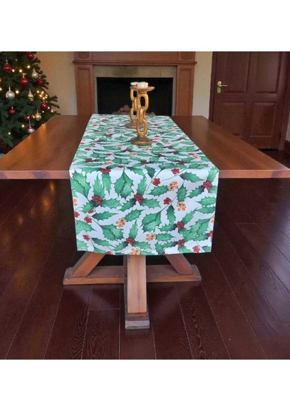 Yılbaşı Yapraklı Kokina Desenli Dijital Baskılı Runner fiyatları