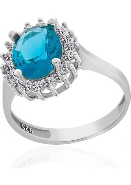 Hk Gümüş Kadın Yüzük Turkuaz Taşlı Oval |Gümüş Takı Hediyelik Ürünler