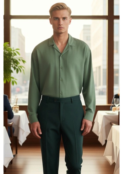 Erkek Oversize Fit Apaş Yaka Uzun Kollu Düz Desenli Dokuma Keten Görünümlü Gömlek Yaz Stili fiyatları