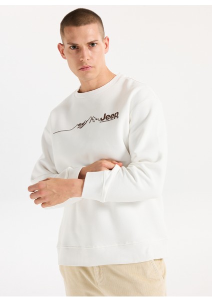 Bisiklet Yaka Baskılı Ekru Erkek Sweatshırt J5WM-SWT7297 modelleri