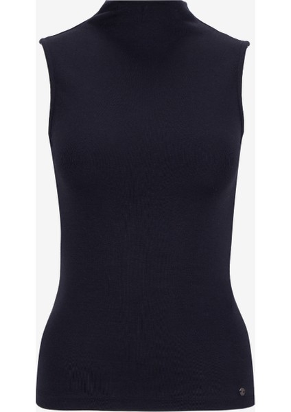 Yarım Balıkçı Yaka Düz Siyah Kadın T-Shirt M5WL-TST1988