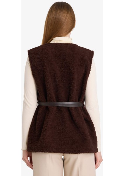 Regular Fit Bisiklet Yaka İçi Yumuşak Tüylü Pelüş Kemerli Yelek indirimleri