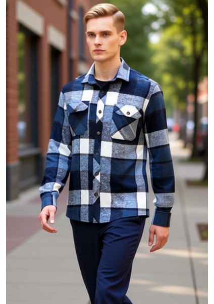 Erkek Oduncu Stili Kareli Desenli Kışlık Ceket Gömlek Çift Cepli Rahat Kesim Günlük Kullanım