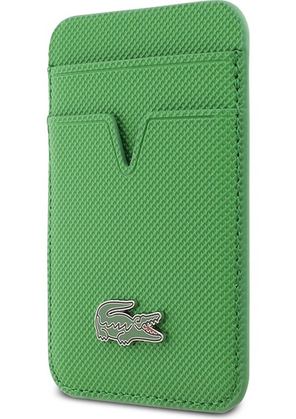 iPhone 17 Pro Kılıf Lacoste Lisanslı M-Safeli Pu Pike Desenli Metal Logolu Kartlıklı Kapak Yeşil