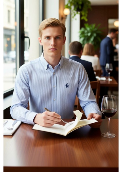 Erkek Klasik Regular Fit Çizgili Uzun Kollu Dokuma Gömlek Iş ve Günlük Kullanıma Uygun Şık Bir fiyatları