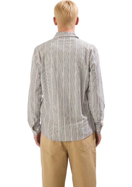 Erkek Çizgili Regular Fit Keten Görünümlü Gömlek Fonksiyonel Dayanıklı Kaliteli Konforlu Şık indirimleri