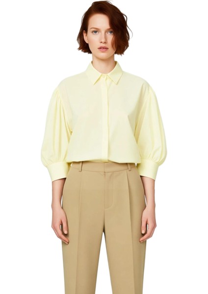 Kadın Balon Kol Düz Gömlek Klasik Yaka Rahat Kesim Gündelik Şıklık Yazlık Kombinler Modern Görünüm fırsatları