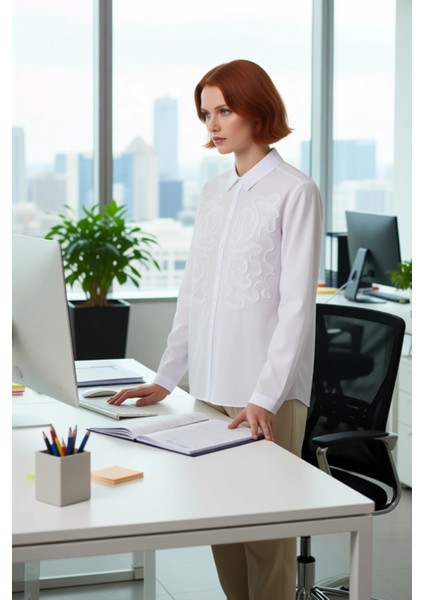 Kadın Oversize Dokuma Gömlek Dokulu Desenli Klasik Yaka Uzun Kol Rahat Kesim Şık Görünüm Spor modelleri