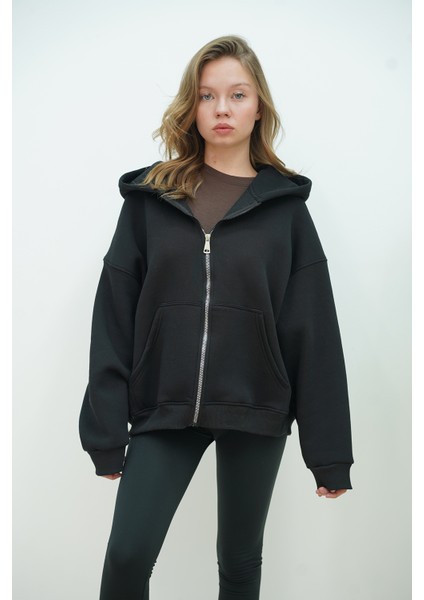 Fermuarlı Kapşonlu Sweathırt