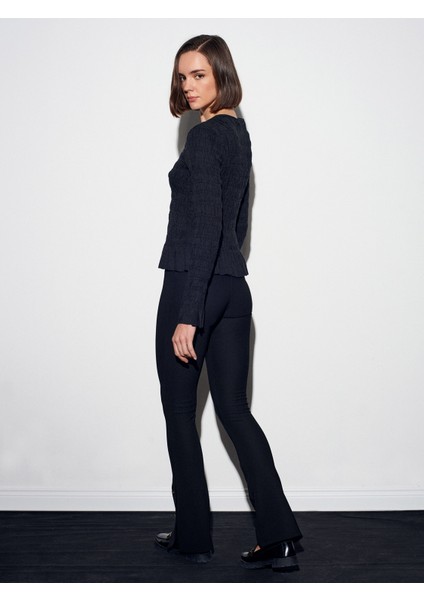 71905 Düğme Detaylı Ispanyol Paça Tayt-Siyah fiyatları